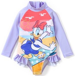 Girls 4-5Y NEW WITH TAGS Kids Swimwear with DAISY Duck Cartoon Print - Purple